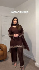 Captivating Embroidery Work Brown Color Palazzo Suit