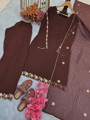 Captivating Embroidery Work Brown Color Palazzo Suit
