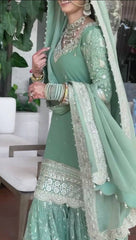 Awesome Embroidery Work Rama Color Sharara Suit
