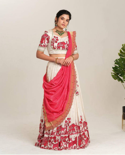 Occasion Wear Kalamkari Print Pink Color Lehenga Choli