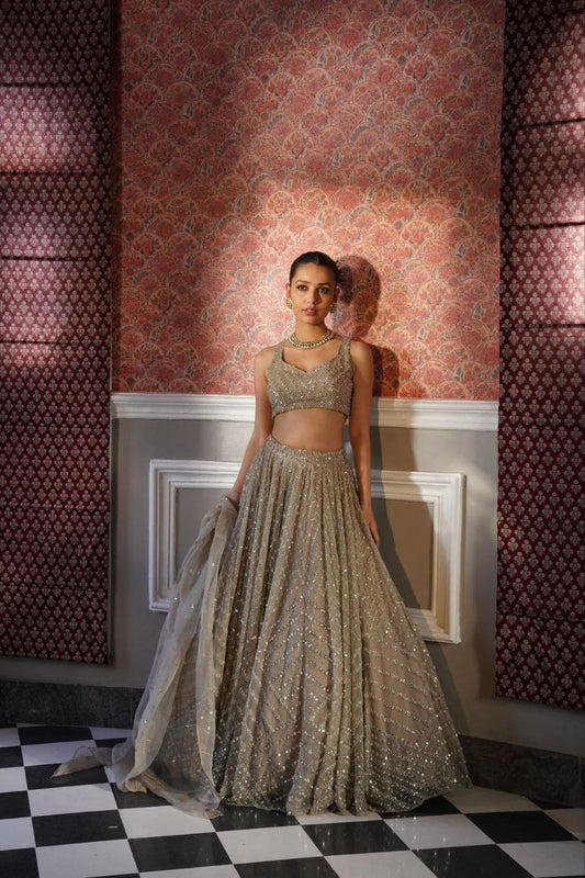 Marriage Special Organza Silk Beige Color Lehenga Choli