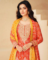 Exclusive Chinon Silk Red Color Sharara Suit