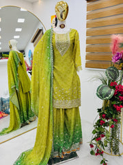 Exclusive Chinon Silk Green Color Sharara Suit