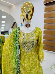 Exclusive Chinon Silk Green Color Sharara Suit