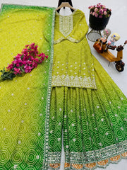 Exclusive Chinon Silk Green Color Sharara Suit