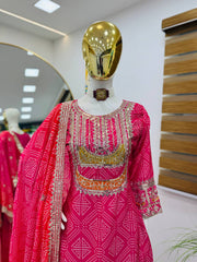 Exclusive Chinon Silk Pink Color Sharara Suit