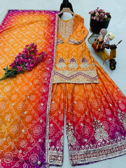 Exclusive Chinon Silk Mustard Color Sharara Suit