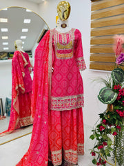 Exclusive Chinon Silk Pink Color Sharara Suit