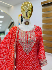Exclusive Chinon Silk Red Color Sharara Suit