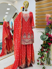Exclusive Chinon Silk Red Color Sharara Suit