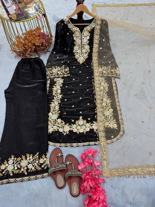 Stunning Sequence Work Black Color Palazzo Suit