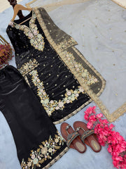 Stunning Sequence Work Black Color Palazzo Suit