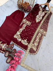 Stunning Sequence Work Maroon Color Palazzo Suit