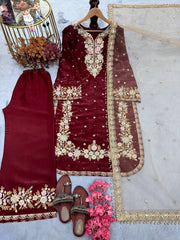 Stunning Sequence Work Maroon Color Palazzo Suit