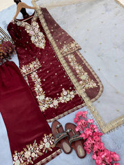 Stunning Sequence Work Maroon Color Palazzo Suit