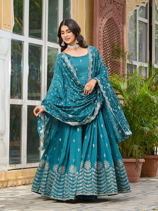 Adorable Vichitra Silk Rama Color Gown