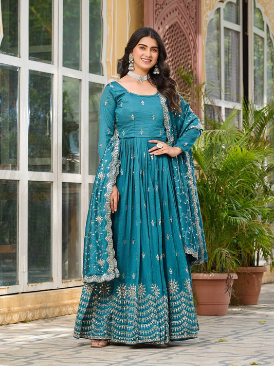 Adorable Vichitra Silk Rama Color Gown