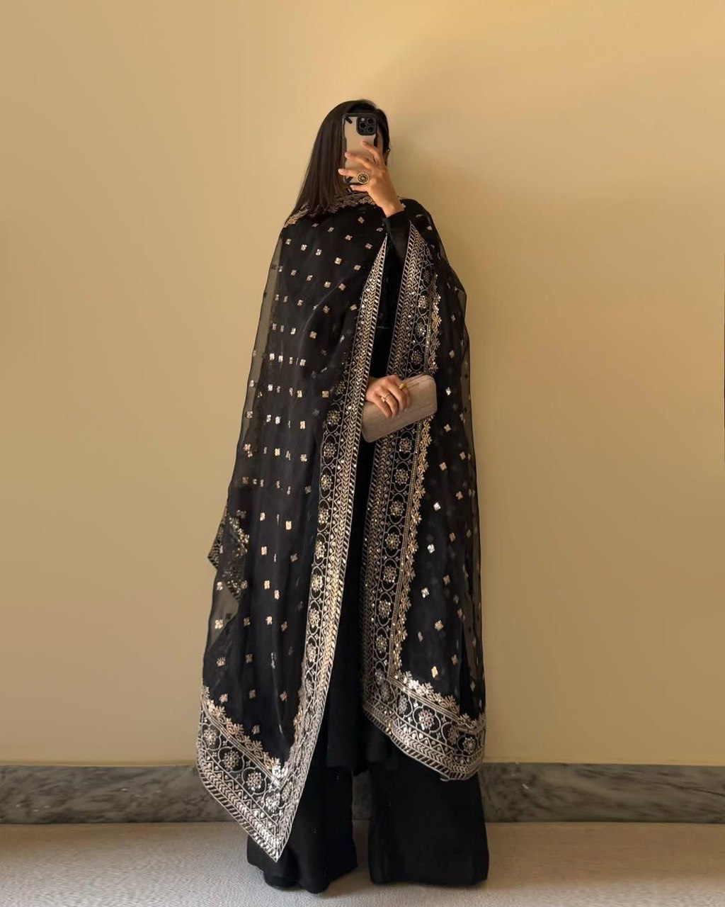 Black Color Plan Gown With Heavy Work Dupatta