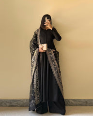 Black Color Plan Gown With Heavy Work Dupatta