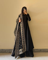 Black Color Plan Gown With Heavy Work Dupatta