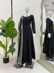 Black Color Plan Gown With Heavy Work Dupatta