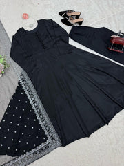 Black Color Plan Gown With Heavy Work Dupatta