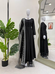 Black Color Plan Gown With Heavy Work Dupatta
