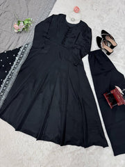 Black Color Plan Gown With Heavy Work Dupatta