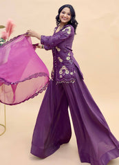 Demanding Simar Silk Purple Color Palazzo Suit