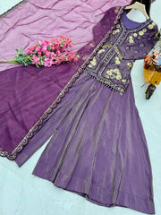 Demanding Simar Silk Purple Color Palazzo Suit