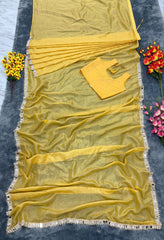 Beautiful Real Mirror Work Yellow Color Saree