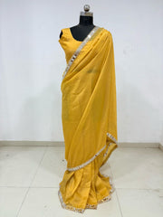Beautiful Real Mirror Work Yellow Color Saree