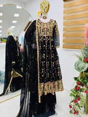 Designer Heavy Black Color Palazzo Suit