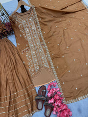 Superhit Chinon Silk Brown Color Sharara Suit