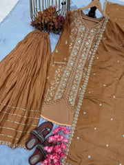 Superhit Chinon Silk Brown Color Sharara Suit