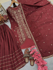 Superhit Chinon Silk Maroon Color Sharara Suit