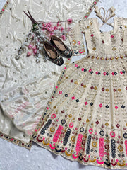 Wonderful Silk Cream Color Anarkali Gown