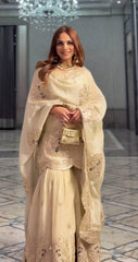 Elegant Chinnon Silk Cream Color Palazzo Suit