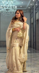 Elegant Chinnon Silk Cream Color Palazzo Suit