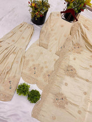 Elegant Chinnon Silk Cream Color Palazzo Suit
