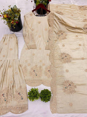 Elegant Chinnon Silk Cream Color Palazzo Suit