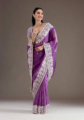 Preferable Gold Crush Purple Color Saree