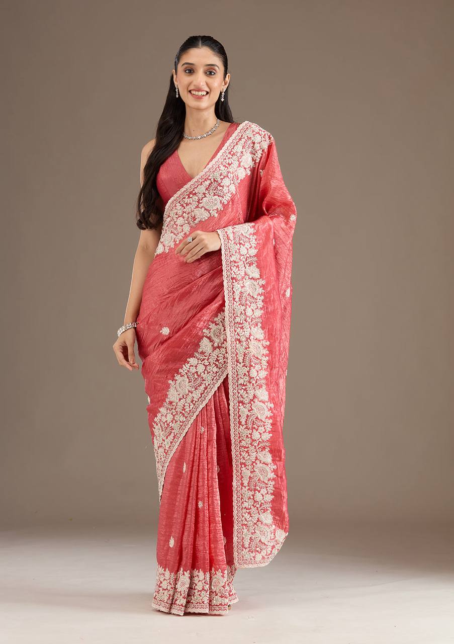 Preferable Gold Crush Peach Color Saree