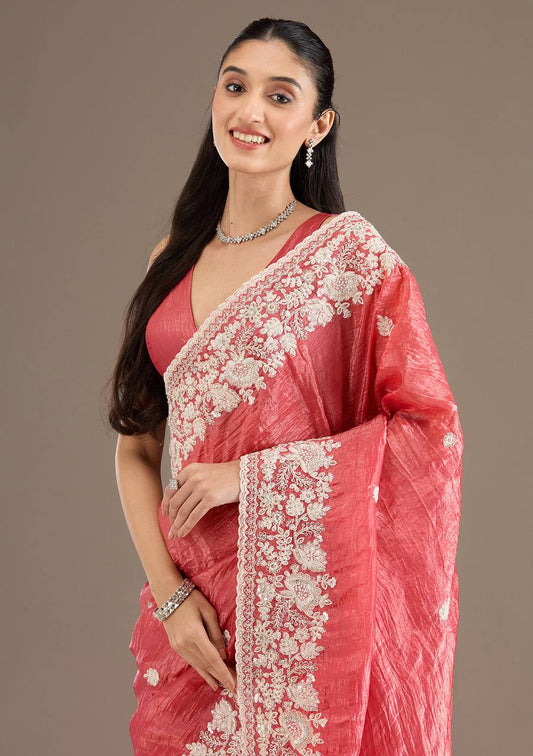Preferable Gold Crush Peach Color Saree
