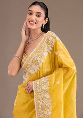 Preferable Gold Crush Yellow Color Saree