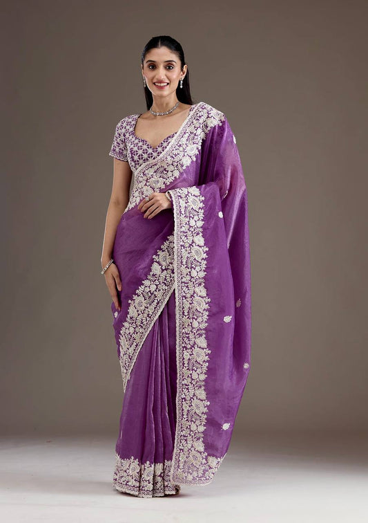 Preferable Gold Crush Purple Color Saree