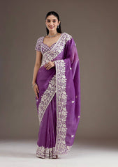 Preferable Gold Crush Purple Color Saree