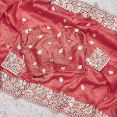 Preferable Gold Crush Peach Color Saree