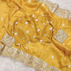 Preferable Gold Crush Yellow Color Saree