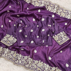 Preferable Gold Crush Purple Color Saree